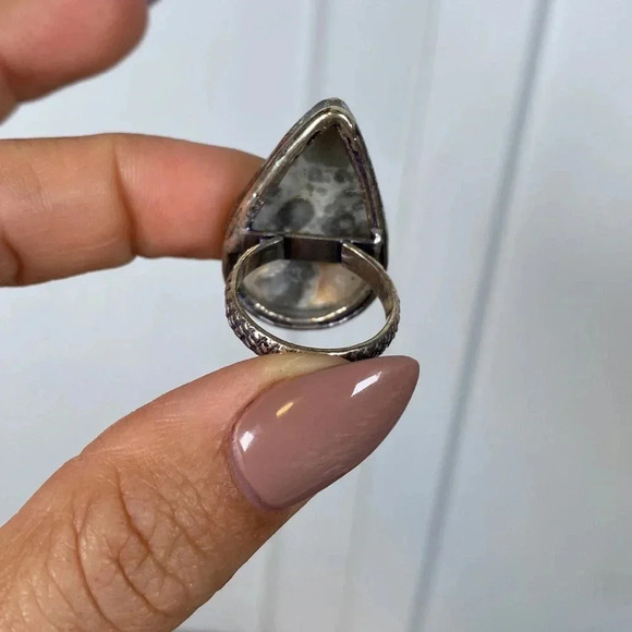 Silver tone vintage style ring with Jasper stone - Size 7 - New - Picture 5 of 5